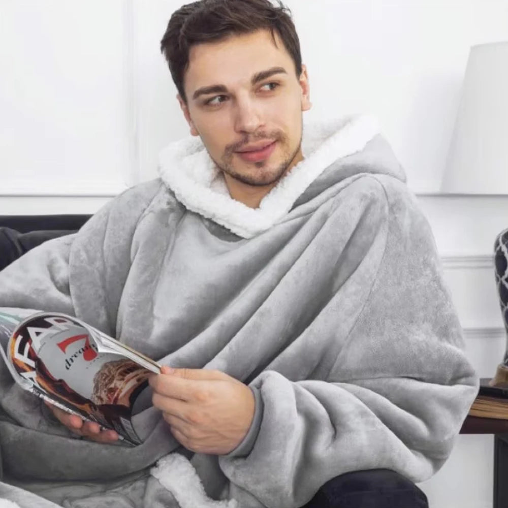 Oversized Winter Wearable Blanket — Hooded Fleece Comfort for Rest, Relaxation & Outdoor Warmth