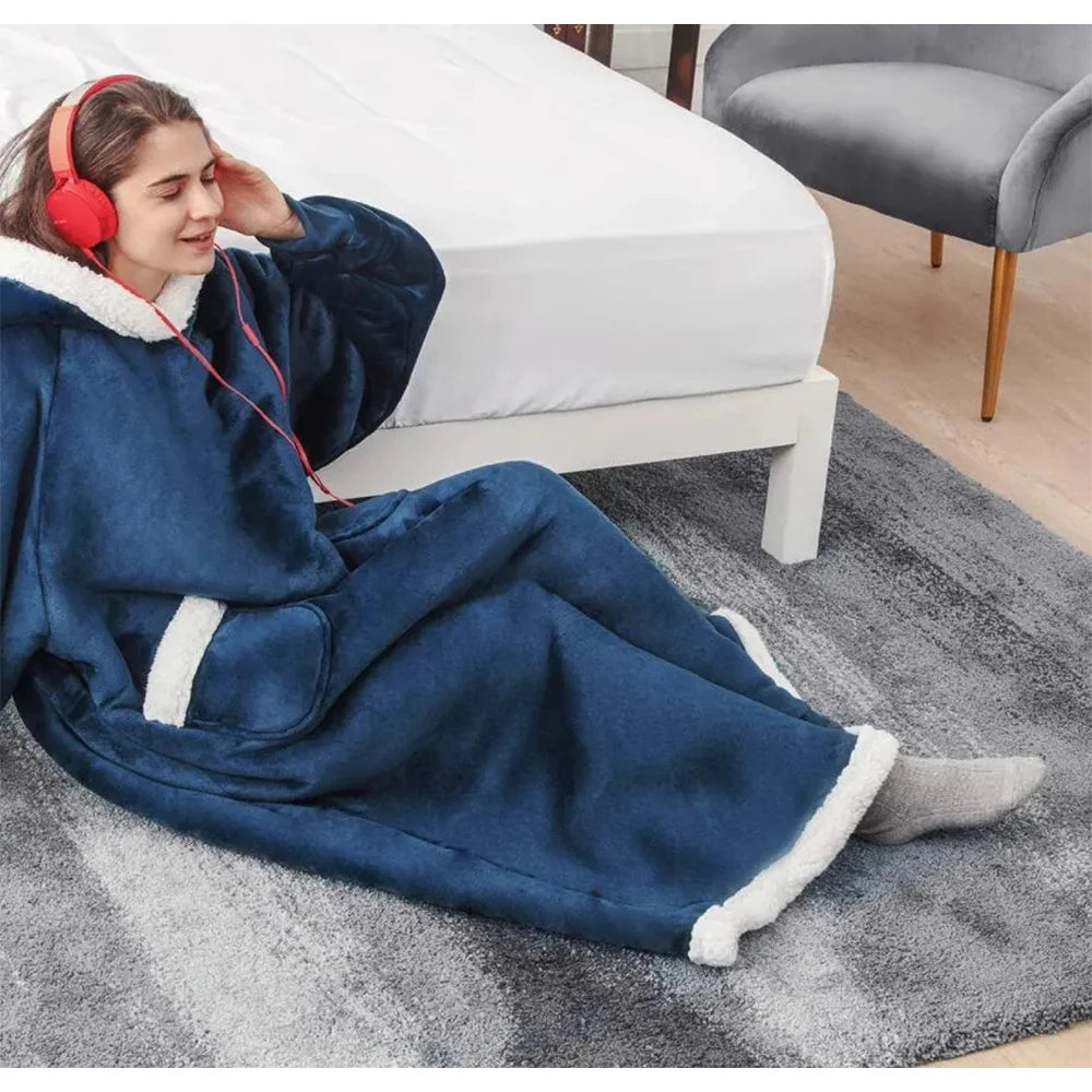 Oversized Winter Wearable Blanket — Hooded Fleece Comfort for Rest, Relaxation & Outdoor Warmth