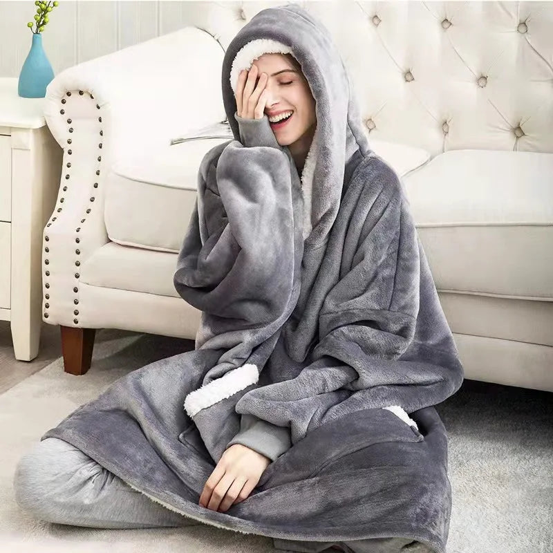 Oversized Winter Wearable Blanket — Hooded Fleece Comfort for Rest, Relaxation & Outdoor Warmth