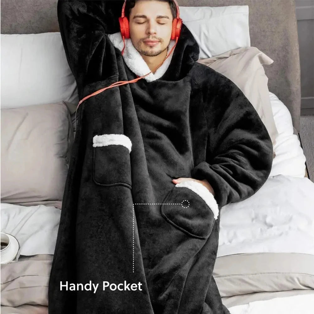 Oversized Winter Wearable Blanket — Hooded Fleece Comfort for Rest, Relaxation & Outdoor Warmth